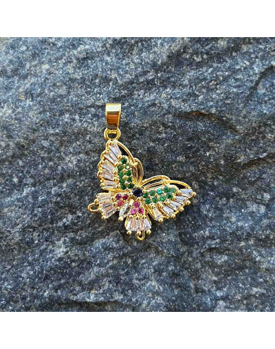 Mariposa. Aleación+Zirconia. Baño 18KGold. 20x15 milímetros. 5x3 mm cierre. 1 unidad.