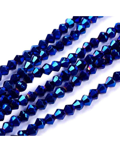 Bi-Cono. BLUE PLATED. 4x4 milímetros. 1 mm perforación. 90 unidades hilo aproximado.