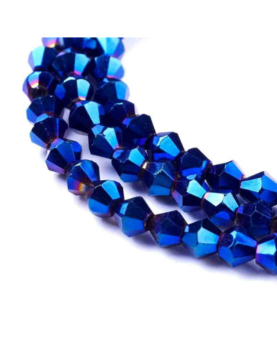 Bi-Cono. BLUE PLATED. 4x4 milímetros. 1 mm perforación. 90 unidades hilo aproximado.