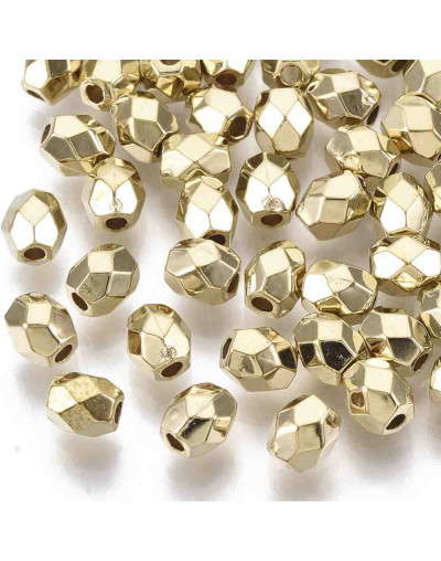Ovalo faceteado. Color dorado. 5x4x4 milímetros. 1,4 mm perforación. 50 unidades aproximado.