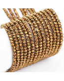 Rondelle faceteado. 2x1,5 mm. GOLDEN PLATED. 0,6 mm perforación. 220 uds hilo (aproximado).