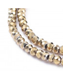 Rondelle faceteado. 2x1,5 mm. LIGHT GOLD PLATED. 0,6 mm perforación. 220 uds hilo (aproximado).