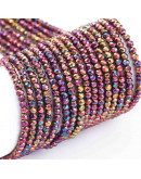 Rondelle faceteado. 2x1,5 mm. PURPLE PLATED. 0,6 mm perforación. 220 uds hilo (aproximado).