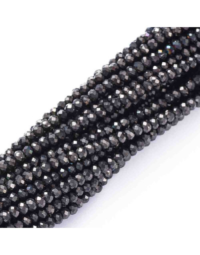 Rondelle faceteado. 2x1,5 mm. GUNMETAL PLATED. 0,6 mm perforación. 220 uds hilo (aproximado).