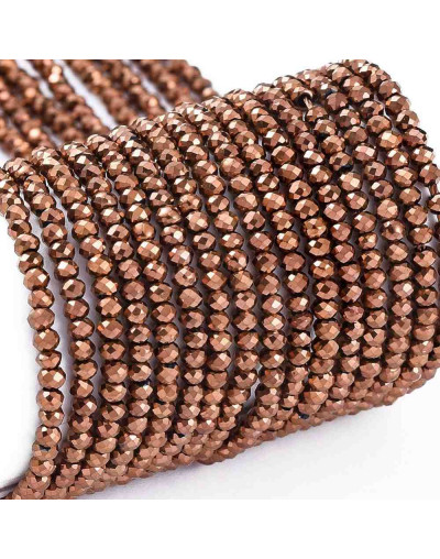 Rondelle faceteado. 2x1,5 mm. COPPER PLATED. 0,6 mm perforación. 220 uds hilo (aproximado).