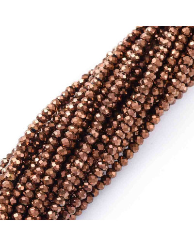 Rondelle faceteado. 2x1,5 mm. COPPER PLATED. 0,6 mm perforación. 220 uds hilo (aproximado).