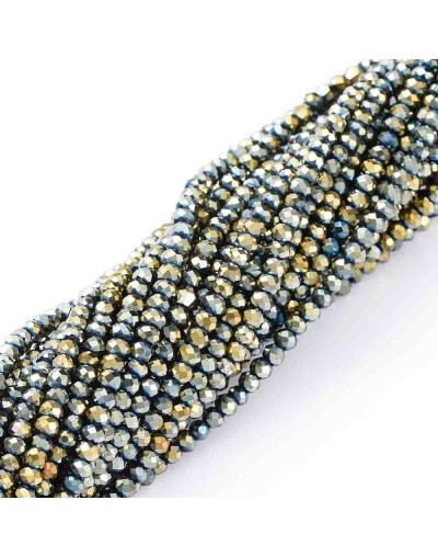 Rondelle faceteado. 2x1,5 mm. GREEN PLATED. 0,6 mm perforación. 220 uds hilo (aproximado).