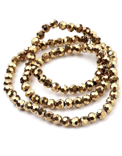 Esfera faceteada. GOLDEN PLATED. 4 mm diámetro. 0,5 mm perforación. 100 uds hilo (aproximado).