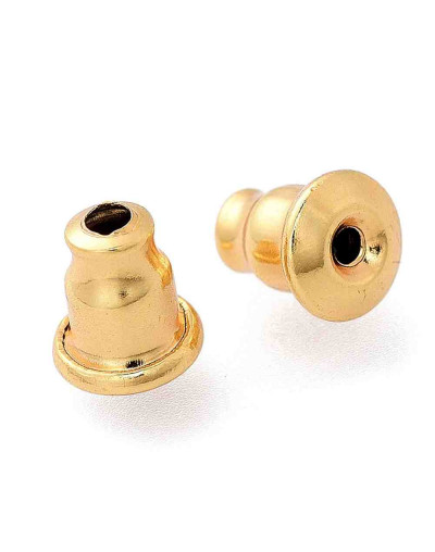 Cierres pin aretes. Acero inoxidable. Color dorado. 6X5 mm. Para pin 0,7~0,9 mm. 20 unidades.