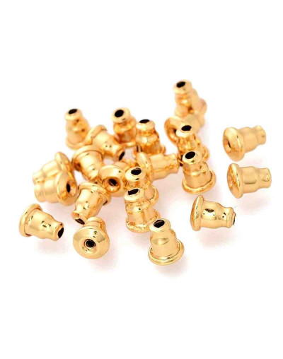Cierres pin aretes. Acero inoxidable. Color dorado. 6X5 mm. Para pin 0,7~0,9 mm. 20 unidades.