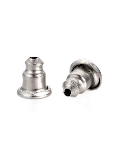Cierres pin aretes. Acero inoxidable. Color plateado. 6X5 mm. Para pin 0,7~0,9 mm. 20 unidades.