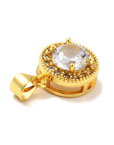 Moneda. Aleación+Zirconia. Baño 18KGold. 11x14 milímetros. 3,5x4 mm cierre. 1 unidad.