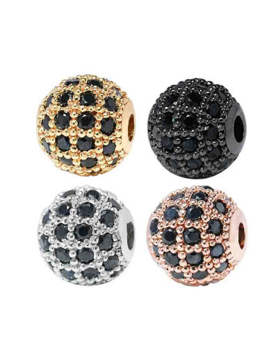 Esfera (4). Aleación. Baño Platino. Zirconia BLACK. 8 mm diámetro. 2 mm perforación. 1 ud.