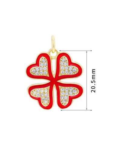 Trebol. Aleación+Zirconia+Esmalte. Baño 18KGold. Color rojo. 20,5 mm. 5 mm arandela. 1 ud.