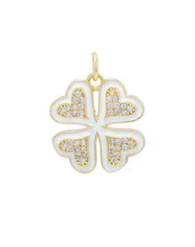 Trebol. Aleación+Zirconia+Esmalte. Baño 18KGold. Color blanco. 20,5 mm. 5 mm arandela. 1 ud.