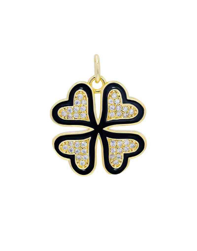 Trebol. Aleación+Zirconia+Esmalte. Baño 18KGold. Color negro. 20,5 mm. 5 mm arandela. 1 ud.