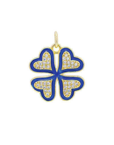 Trebol. Aleación+Zirconia+Esmalte. Baño 18KGold. Color azul. 20,5 mm. 5 mm arandela. 1 ud.