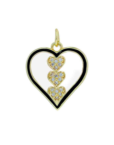 Corazón (10). Aleación+Zirconia+Esmalte. Baño 18KGold. Color blanco. 19x18 mm. 5 mm arandela. 1 ud.