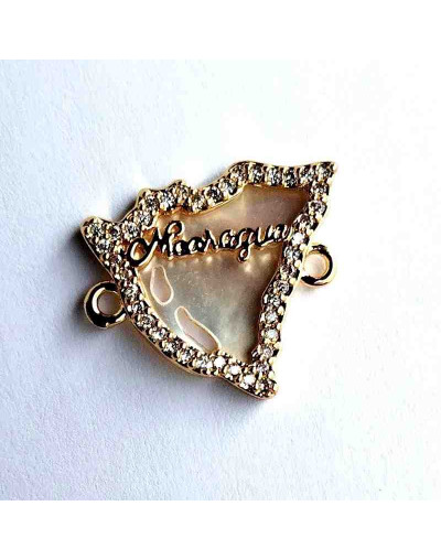 Mapa Nicaragua. Aleación+Zirconia+Shell. Baño 18K Gold. 20x18x2,5 mm. 2 mm perforación. 1 unidad.