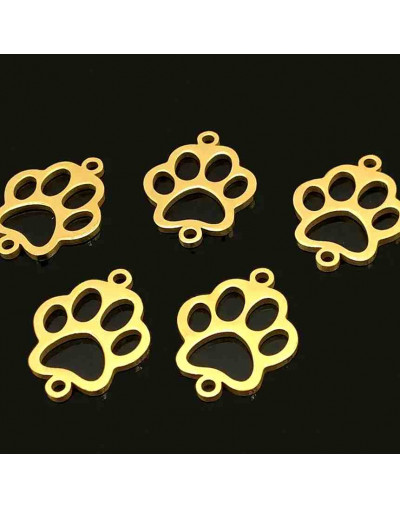 Huella de perro. Acero Inoxidable. Color dorado. 16x20 milímetros. 1,1 mm perforación. 1 unidad.