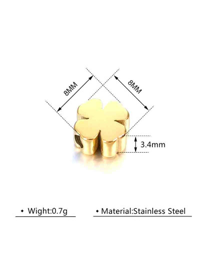 Trébol. Acero Inoxidable. Color dorado. 8x8x3,4 milímetros. 2 mm perforación. 1 unidad.