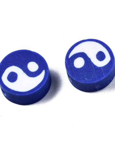 Yin-Yang. Color Blanco+Azul. 9~10x4~7 milímetros. 2 mm perforación. 10 unidades.