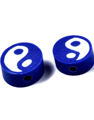 Yin-Yang. Color Blanco+Azul. 9~10x4~7 milímetros. 2 mm perforación. 10 unidades.