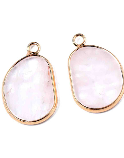 Cuarzo rosa. Aleación de cobre. Color dorado. 25,5x16x2 milímetros. 2,5 mm perforación. 1 ud.