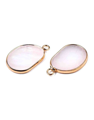 Cuarzo rosa. Aleación de cobre. Color dorado. 25,5x16x2 milímetros. 2,5 mm perforación. 1 ud.