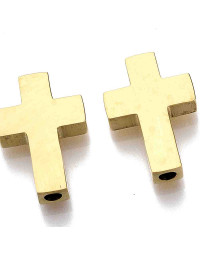 Cruz (2). Acero inoxidable. Color dorado. 14x10x3 milímetros. 2 mm perforación. 1 unidad.