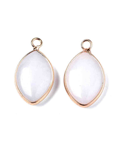 Jade Blanco + bronce. Ovalado. 25x14x5,5 milímetros. 2,5 mm perforación. 1 unidad.