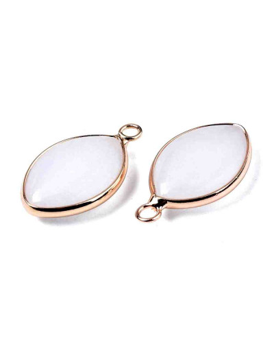 Jade Blanco + bronce. Ovalado. 25x14x5,5 milímetros. 2,5 mm perforación. 1 unidad.