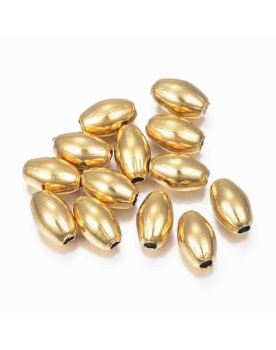 Barril. Acero inoxidable. Color dorado. 9x6 milímetros. 2 mm perforación. 10 unidades.