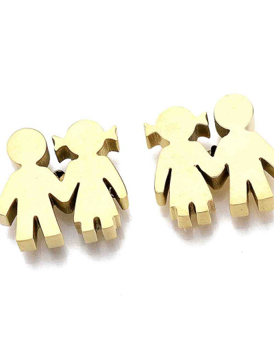 Niña y niño. Acero inoxidable. Color dorado. 12x12,5x3 milímetros. 1,8 mm perforación. 1 unidad.