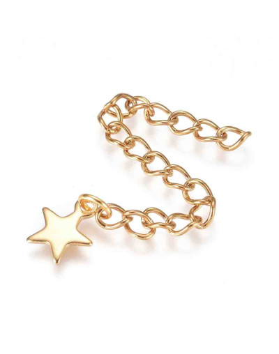 Extensión para cadena. Estrella. Acero inoxidable. Color dorado. 60 milímetros. 2 unidades.