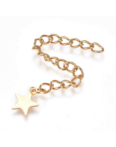 Extensión para cadena. Estrella. Acero inoxidable. Color dorado. 60 milímetros. 2 unidades.