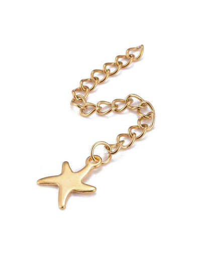 Extensión para cadena. Estrella de mar. Acero inoxidable. Color dorado. 60 milímetros. 2 unidades.