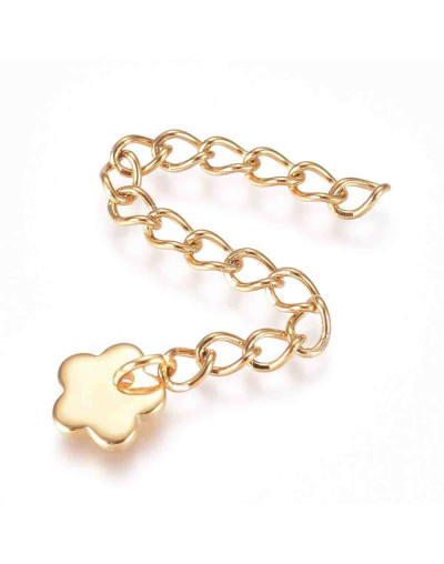 Extensión para cadena. Flor. Acero inoxidable. Color dorado. 56 milímetros. 2 unidades.