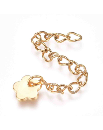 Extensión para cadena. Flor. Acero inoxidable. Color dorado. 56 milímetros. 2 unidades.