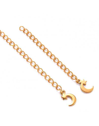 Extensión para cadena. Luna+Estrella. Acero inoxidable. Color dorado. 60 milímetros. 2 unidades.