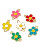 Flores. Aleación de cobre y esmalte. 18,5x12,5x1,5 mm. 1,8 mm perforación. 4 unidades.
