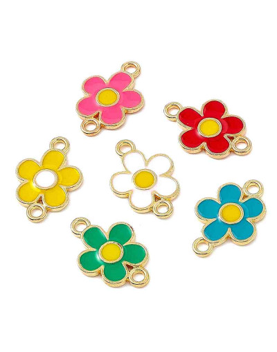 Flores. Aleación de cobre y esmalte. 18,5x12,5x1,5 mm. 1,8 mm perforación. 4 unidades.