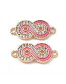 Infinito. Aleación de cobre+esmalte+rhinestone. 11x24x2,5 mm. 1,6 mm perforación. 2 unidades.
