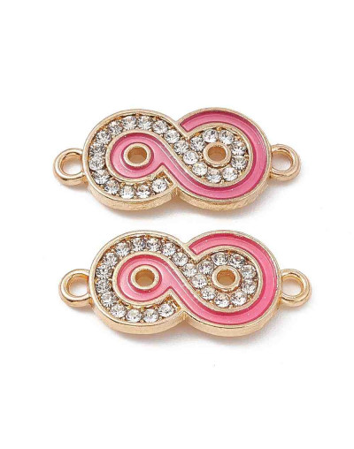 Infinito. Aleación de cobre+esmalte+rhinestone. 11x24x2,5 mm. 1,6 mm perforación. 2 unidades.