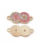 Infinito. Aleación de cobre+esmalte+rhinestone. 11x24x2,5 mm. 1,6 mm perforación. 2 unidades.