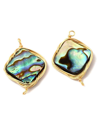 Rombo. Concha nacar Paua. Baño 14KGold. 25x17x3 milímetros. 1,4 mm perofración. 1 unidad.