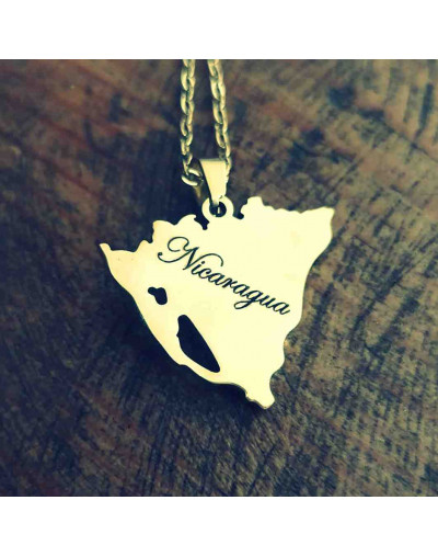 Mapa Nicaragua. Lagos+Nicaragua. Acero Inoxidable. Color dorado. 22x22x1,2 mm. Cadena 45+5 cm. 1 ud.