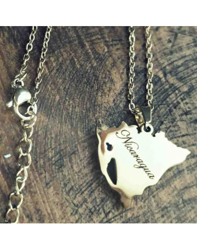 Mapa Nicaragua. Lagos+Nicaragua. Acero Inoxidable. Color dorado. 22x22x1,2 mm. Cadena 45+5 cm. 1 ud.