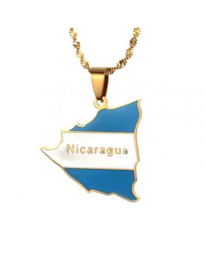 Mapa Nicaragua. Aleación+Esmalte. Baño 18k Gold. 22x20x2,5 mm. 2x3 mm cierre. 1 unidad.