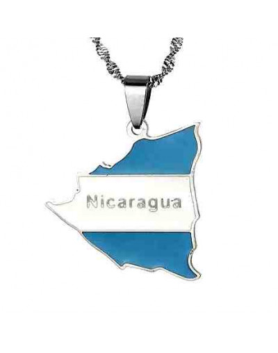 Mapa Nicaragua. Aleación+Esmalte. Baño Plata. 22x20x2,5 mm. 2x3 mm cierre. 1 unidad.